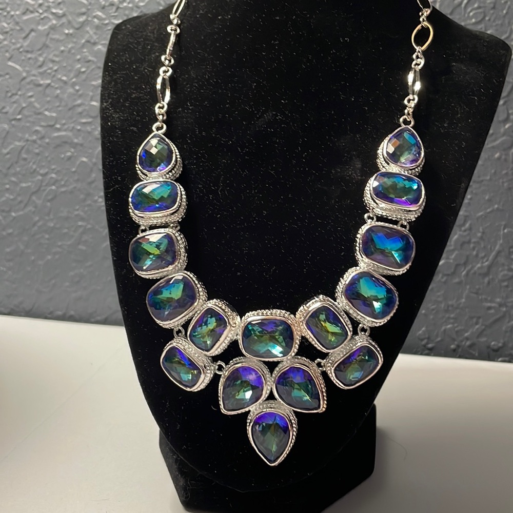 Statement Necklaces Multiple Faceted Stones Purple Green Blue